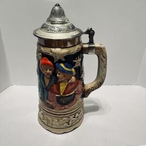 Vintage KW German Working Musical Hand Painted Beer Stein Tall FLAW